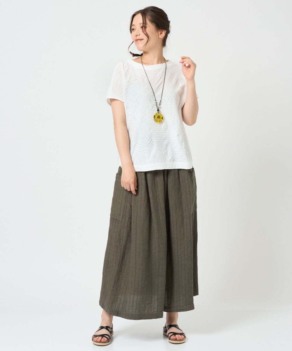 NGHHD66300 GIANNI LO GIUDICE(ジャンニ ロ ジュディチェ) [洗える]麻ストライプスカート カーキ