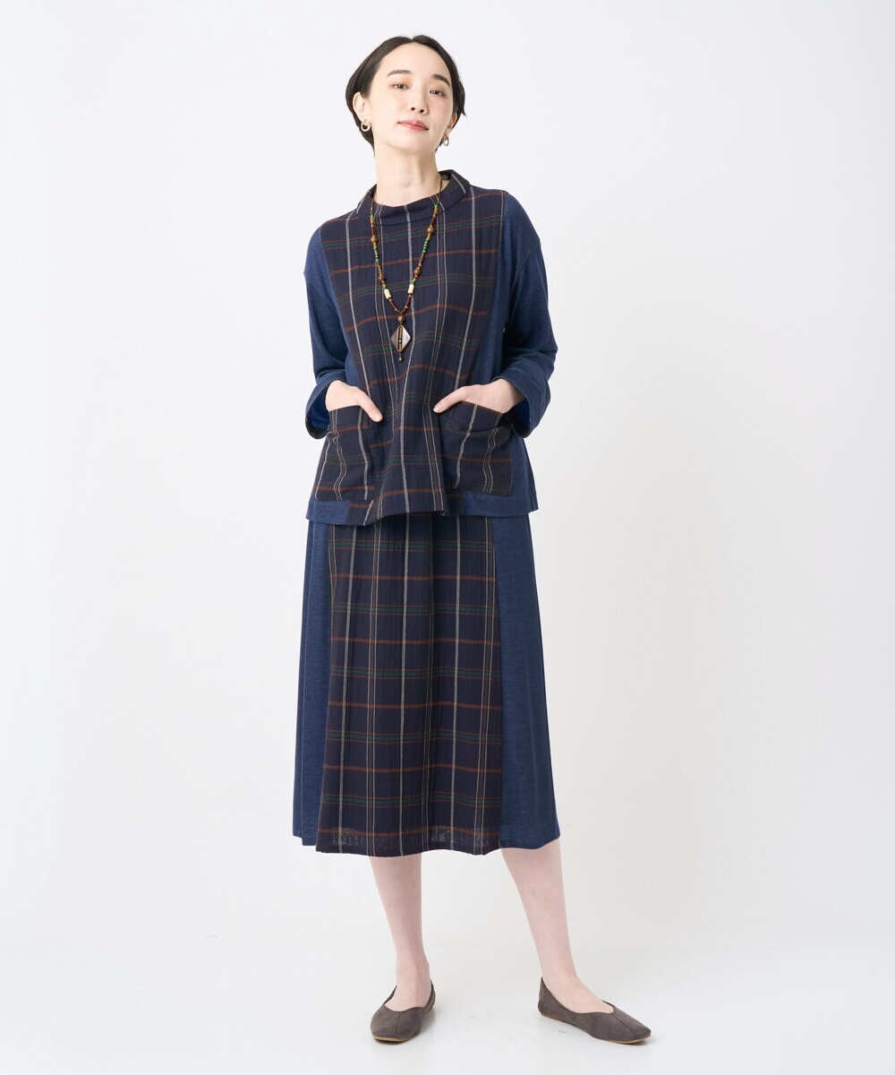 NGHJB22360 GIANNI LO GIUDICE(ジャンニ ロ ジュディチェ) [洗える・日本製]二重織チェックスカート ネイビー