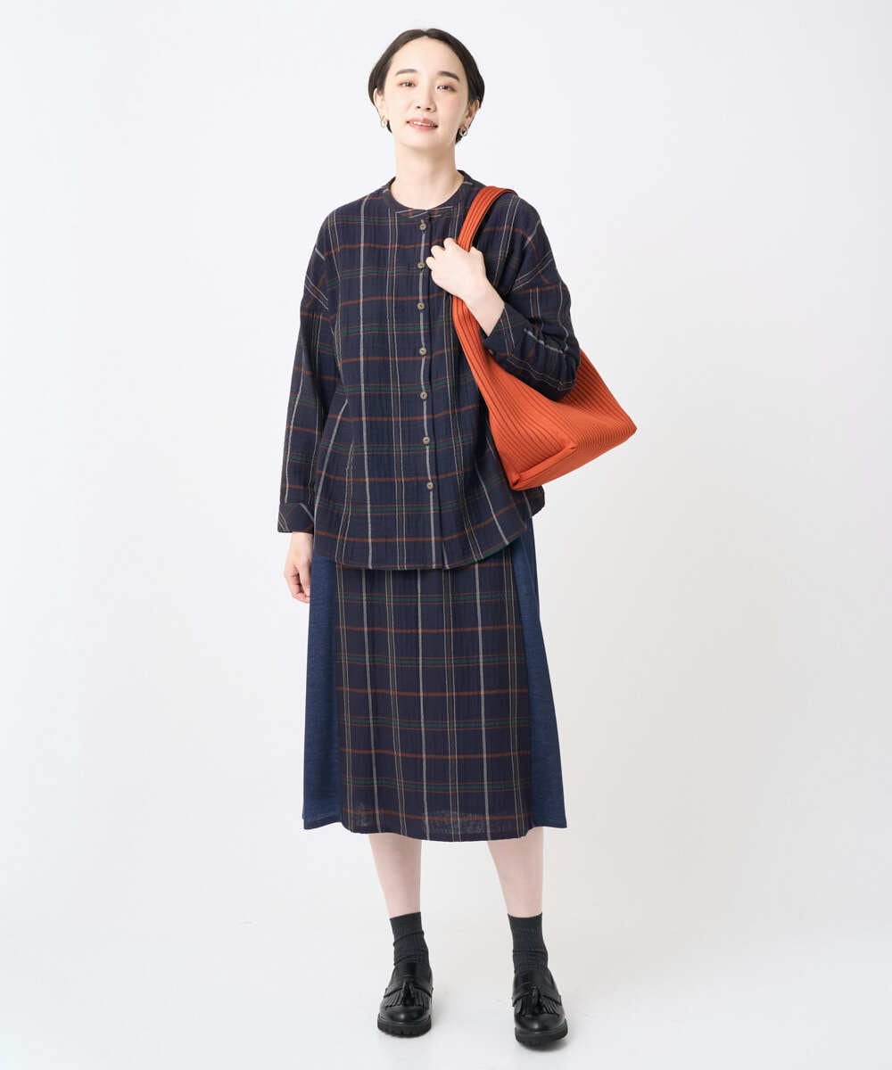 NGHJB22360 GIANNI LO GIUDICE(ジャンニ ロ ジュディチェ) [洗える・日本製]二重織チェックスカート ネイビー