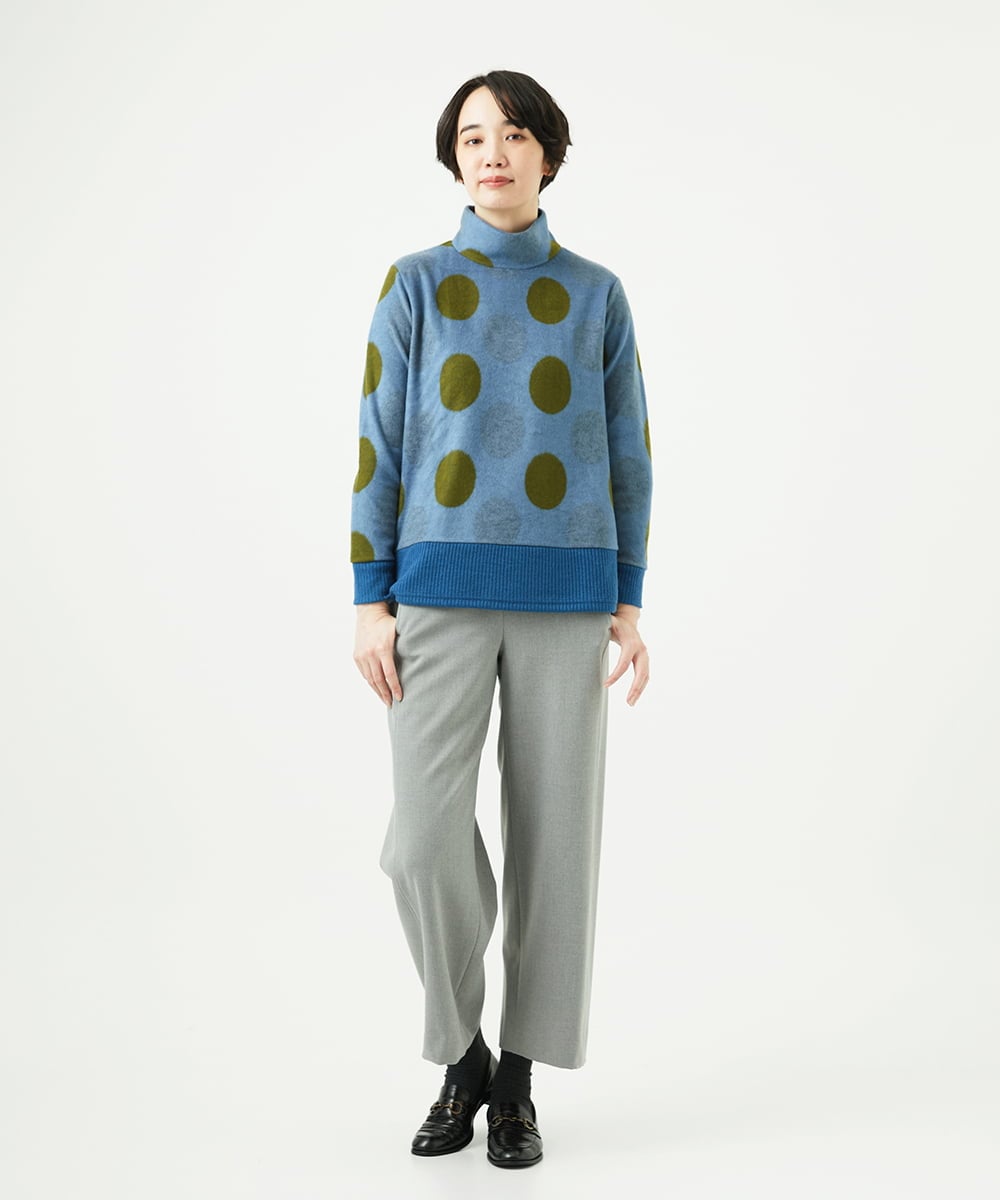 NGKAE35230 GIANNI LO GIUDICE(ジャンニ ロ ジュディチェ) [洗える・日本製]起毛パイルジャガードドットトップス ネイビーブルー