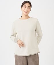 NGKAF14170 GIANNI LO GIUDICE(ジャンニ ロ ジュディチェ) [洗える・日本製]コットンウェーブリバー配色カットソー ベージュ