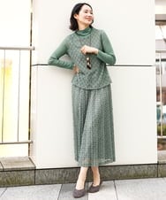 NGKEB40190 GIANNI LO GIUDICE(ジャンニ ロ ジュディチェ) [洗える・日本製]66ナイロンチュールクロシェ風レースカットソー グリーン