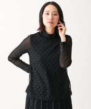 NGKEB40190 GIANNI LO GIUDICE(ジャンニ ロ ジュディチェ) [洗える・日本製]66ナイロンチュールクロシェ風レースカットソー ブラック