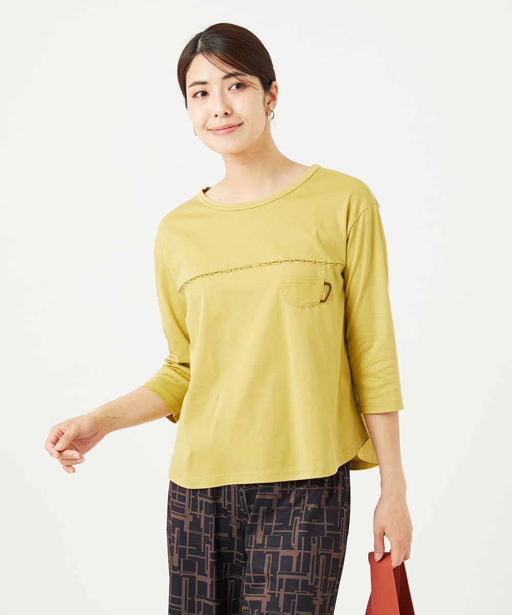 NGKGA52210 GIANNI LO GIUDICE(ジャンニ ロ ジュディチェ) [洗える]アンチスウェットステッチ刺繍カットソー イエロー