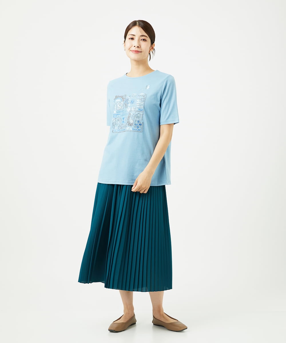 NGKHC06190 GIANNI LO GIUDICE(ジャンニ ロ ジュディチェ) [接触冷感・洗える・日本製]クールローレルスカイコット刺繍カットソー ライトブルー