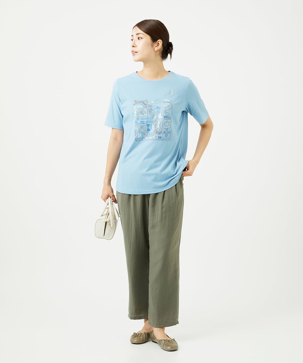 NGKHC06190 GIANNI LO GIUDICE(ジャンニ ロ ジュディチェ) [接触冷感・洗える・日本製]クールローレルスカイコット刺繍カットソー ライトブルー