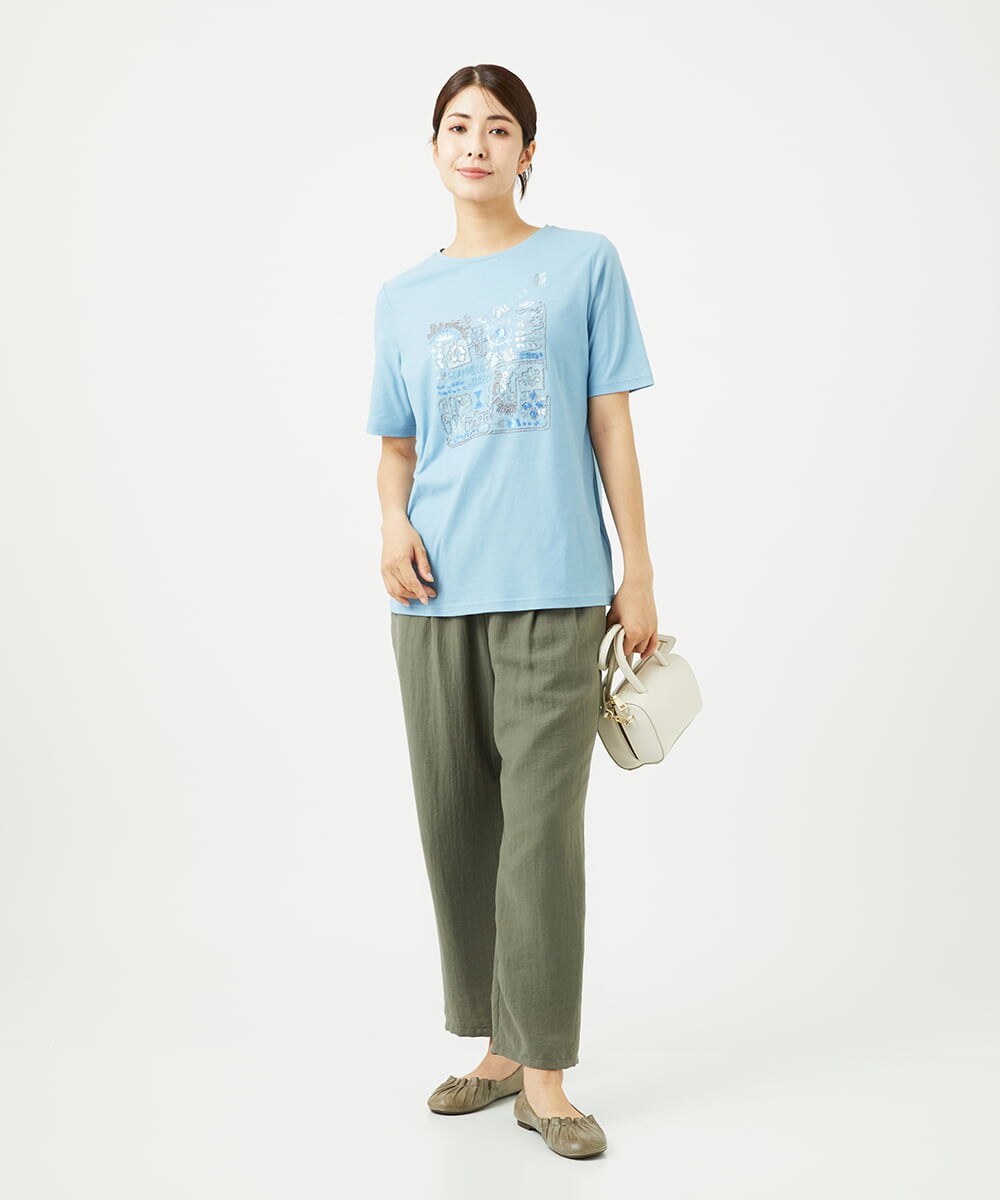 NGKHC06190 GIANNI LO GIUDICE(ジャンニ ロ ジュディチェ) [接触冷感・洗える・日本製]クールローレルスカイコット刺繍カットソー ライトブルー
