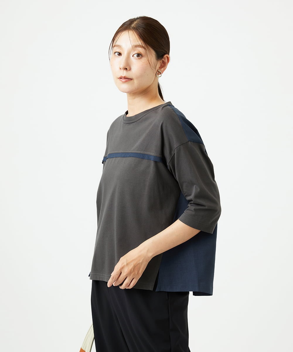 NGKHC22250 GIANNI LO GIUDICE(ジャンニ ロ ジュディチェ) [洗える・日本製]ドッキングコットン天竺カットソー ダークグレー