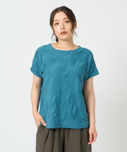 NGKHD69140 GIANNI LO GIUDICE [洗える・日本製]ドットタックフレンチスリーブ異素材ドッキングカットソー