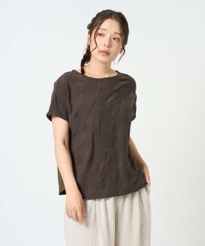 NGKHD69140 GIANNI LO GIUDICE [洗える・日本製]ドットタックフレンチスリーブ異素材ドッキングカットソー