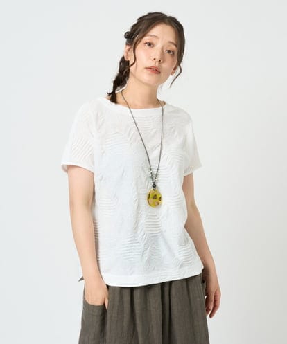 NGKHD69140 GIANNI LO GIUDICE [洗える・日本製]ドットタックフレンチスリーブ異素材ドッキングカットソー