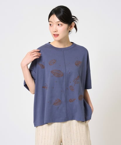 NGKHE62180 GIANNI LO GIUDICE [洗える]コットン天竺リーフ刺繍カットソー