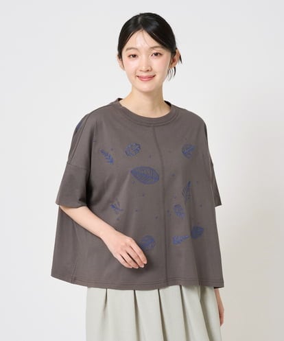 NGKHE62180 GIANNI LO GIUDICE [洗える]コットン天竺リーフ刺繍カットソー