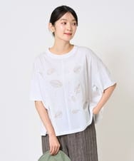 NGKHE62180 GIANNI LO GIUDICE(ジャンニ ロ ジュディチェ) [洗える]コットン天竺リーフ刺繍カットソー ホワイト