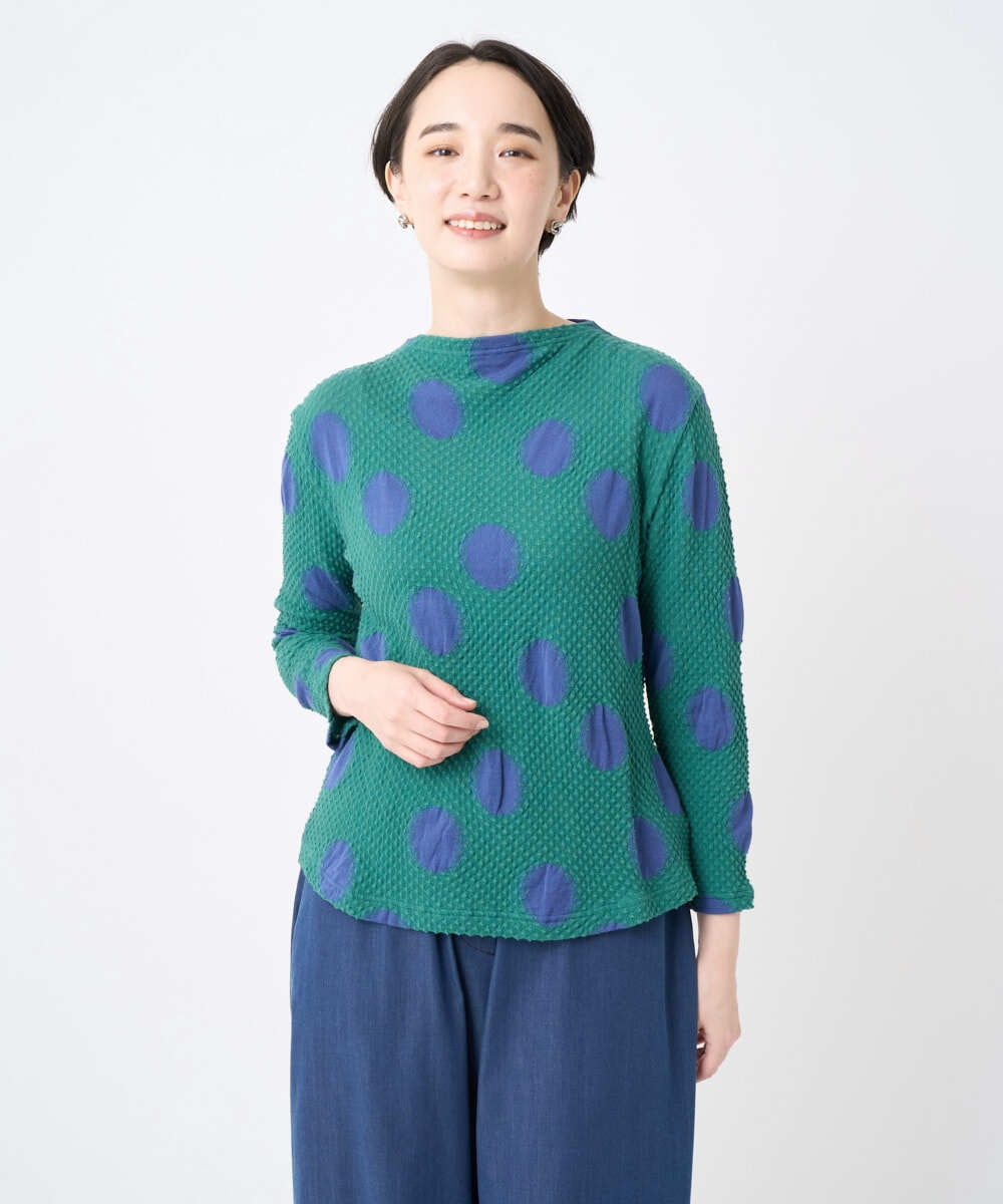 NGKJC03230 GIANNI LO GIUDICE(ジャンニ ロ ジュディチェ) [洗える・日本製]強撚コットンドットカットソー グリーン