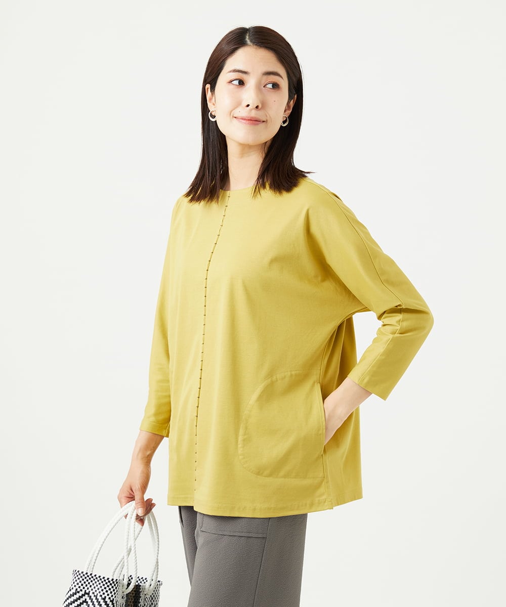 NGPGA52260 GIANNI LO GIUDICE(ジャンニ ロ ジュディチェ) [洗える]アンチスウェットステッチ刺繍チュニックカットソー イエロー