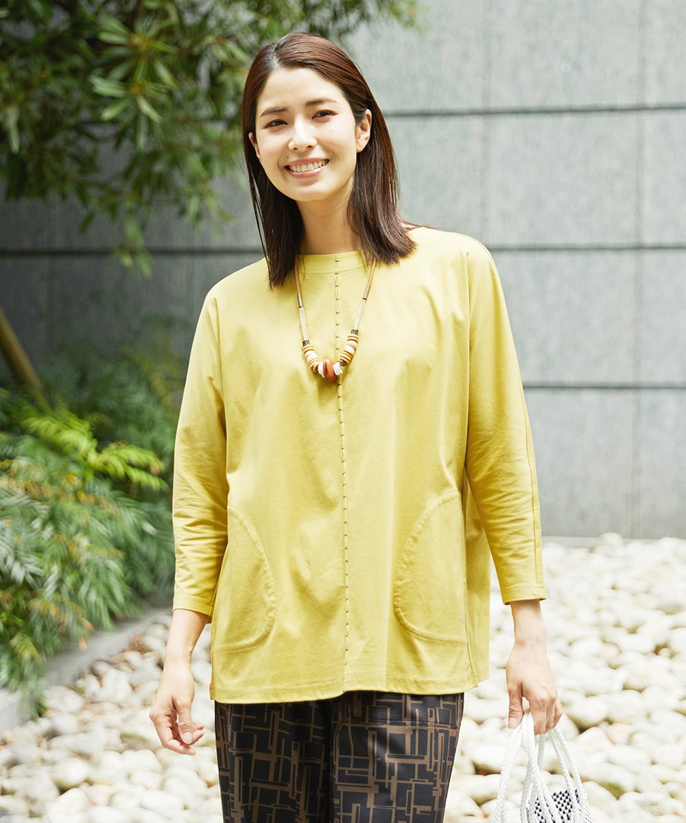 NGPGA52260 GIANNI LO GIUDICE(ジャンニ ロ ジュディチェ) [洗える]アンチスウェットステッチ刺繍チュニックカットソー イエロー