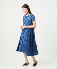 NGPHA11330 GIANNI LO GIUDICE(ジャンニ ロ ジュディチェ) [洗える・日本製]麻混ドットワッシャージャガードワンピース ブルー