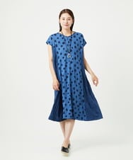 NGPHA11330 GIANNI LO GIUDICE(ジャンニ ロ ジュディチェ) [洗える・日本製]麻混ドットワッシャージャガードワンピース ブルー