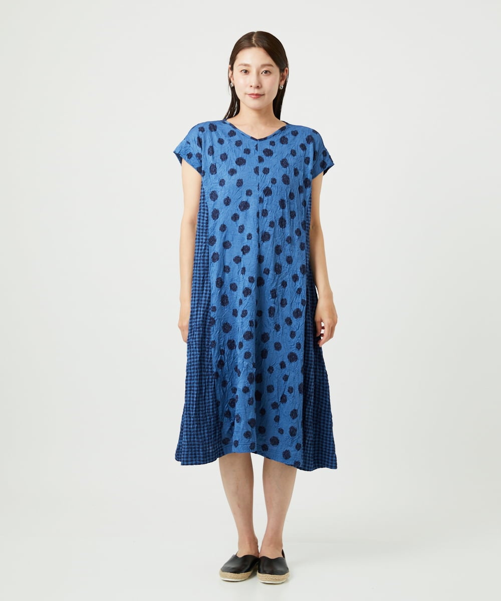 NGPHA11330 GIANNI LO GIUDICE(ジャンニ ロ ジュディチェ) [洗える・日本製]麻混ドットワッシャージャガードワンピース ブルー