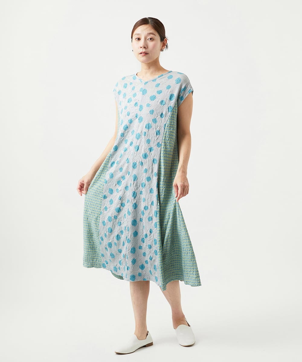 NGPHA11330 GIANNI LO GIUDICE(ジャンニ ロ ジュディチェ) [洗える・日本製]麻混ドットワッシャージャガードワンピース ライトグレー