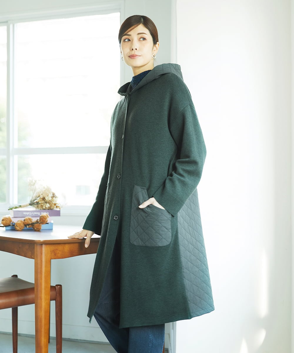 NGSAE11450 GIANNI LO GIUDICE(ジャンニ ロ ジュディチェ) [洗える]キルトドッキングニットコーディガン カーキ