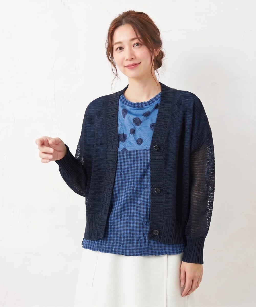 NGSHA10240 GIANNI LO GIUDICE(ジャンニ ロ ジュディチェ) [洗える]透かし柄ニットカーディガン ネイビー