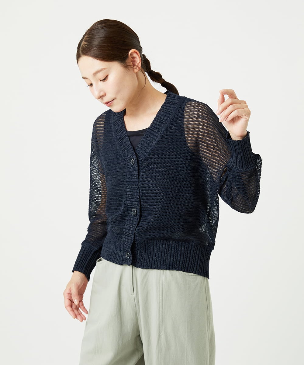 NGSHA10240 GIANNI LO GIUDICE(ジャンニ ロ ジュディチェ) [洗える]透かし柄ニットカーディガン ネイビー