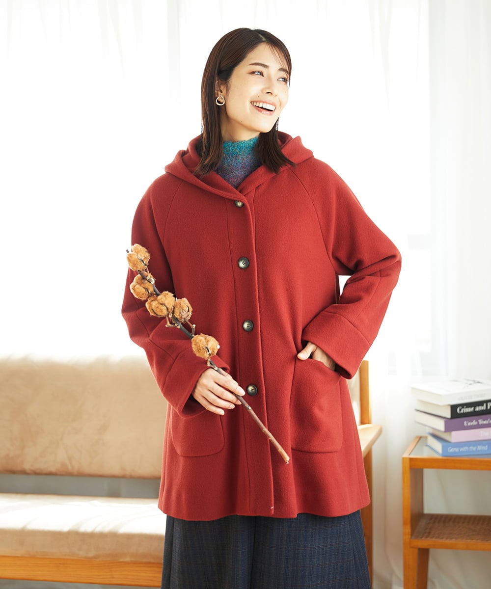 NGVAE32590 GIANNI LO GIUDICE(ジャンニ ロ ジュディチェ) ウールモッサフーディーコート レッド