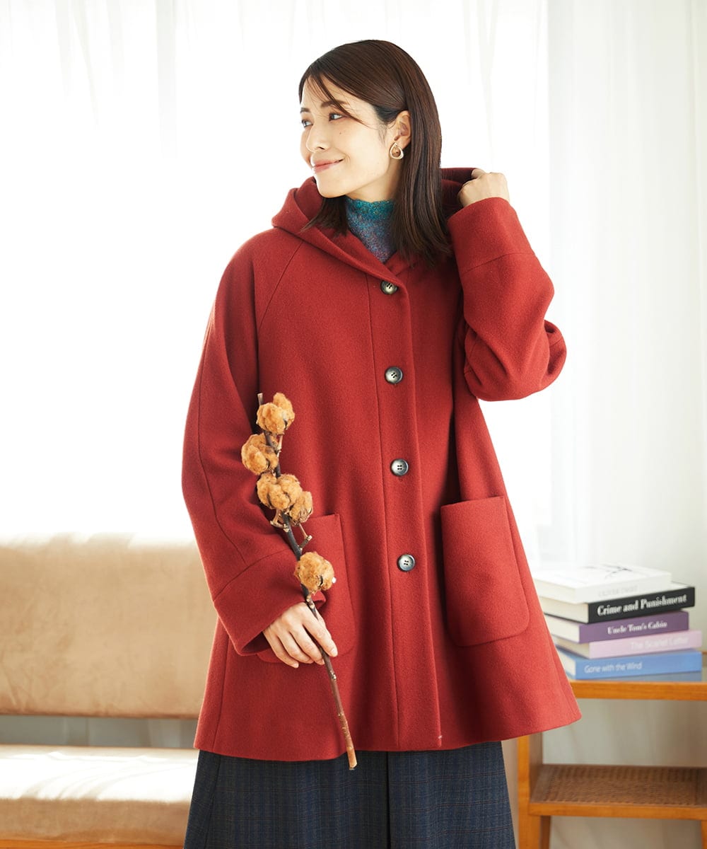 NGVAE32590 GIANNI LO GIUDICE(ジャンニ ロ ジュディチェ) ウールモッサフーディーコート レッド