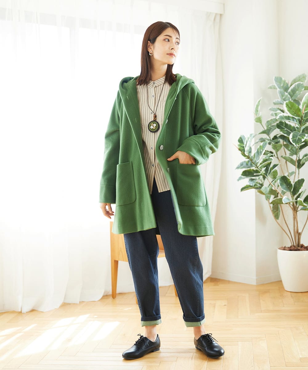 NGVAE32590 GIANNI LO GIUDICE(ジャンニ ロ ジュディチェ) ウールモッサフーディーコート グリーン