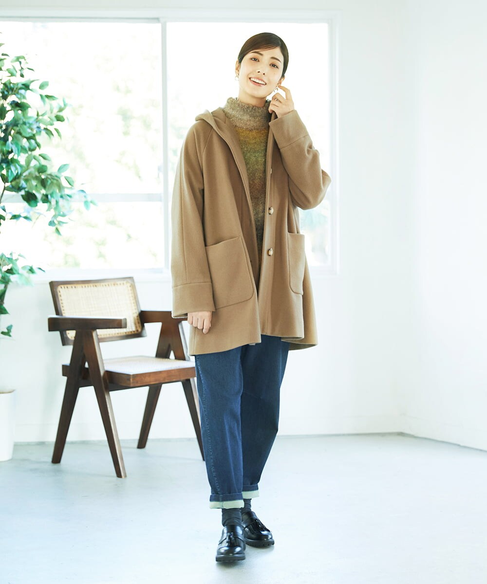 NGVAE32590 GIANNI LO GIUDICE(ジャンニ ロ ジュディチェ) ウールモッサフーディーコート ベージュ