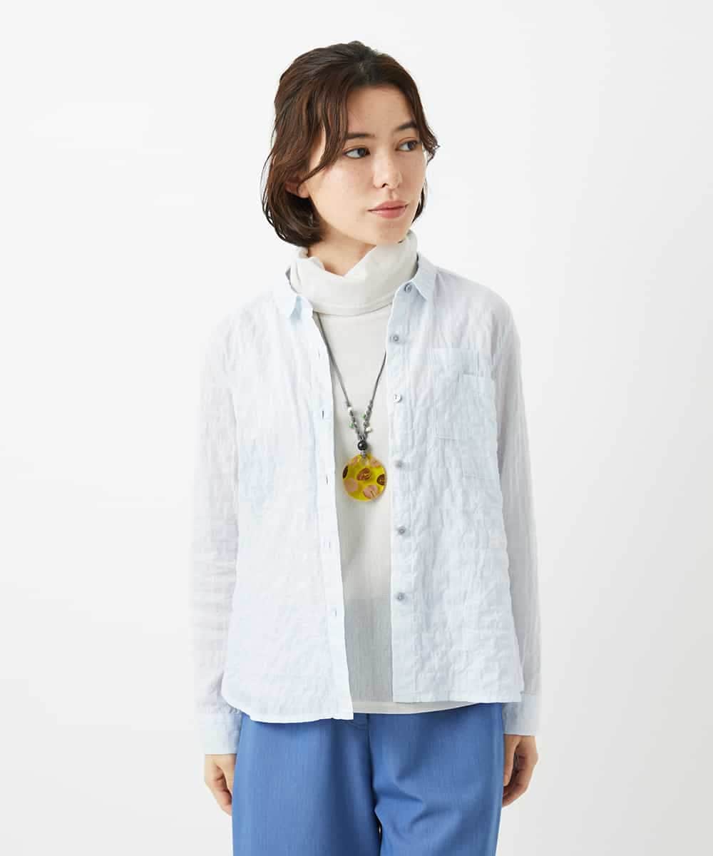 NHBEF14230 GIANNI LO GIUDICE(小さいサイズ)(メゾン ドゥ サンク) シャーリングシャンブレーブラウス ライトブルー