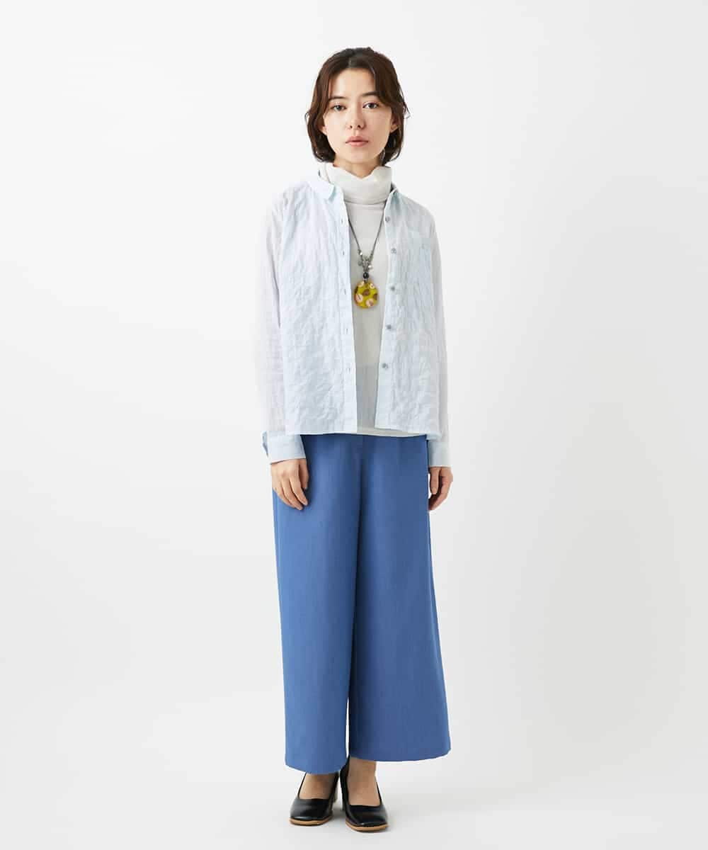NHBEF14230 GIANNI LO GIUDICE(小さいサイズ)(メゾン ドゥ サンク) シャーリングシャンブレーブラウス ライトブルー