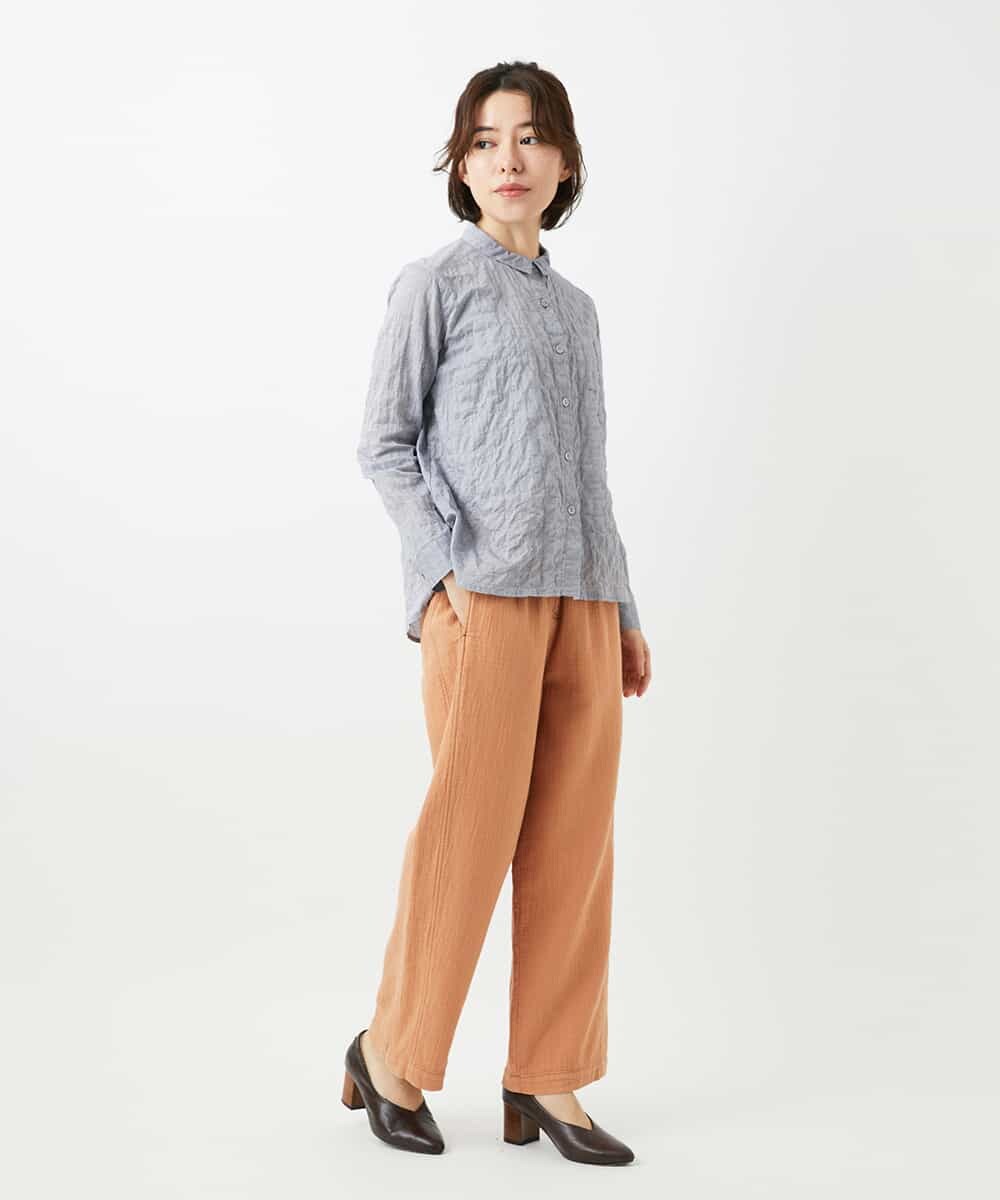 NHBEF14230 GIANNI LO GIUDICE(小さいサイズ)(メゾン ドゥ サンク) シャーリングシャンブレーブラウス ライトブルー