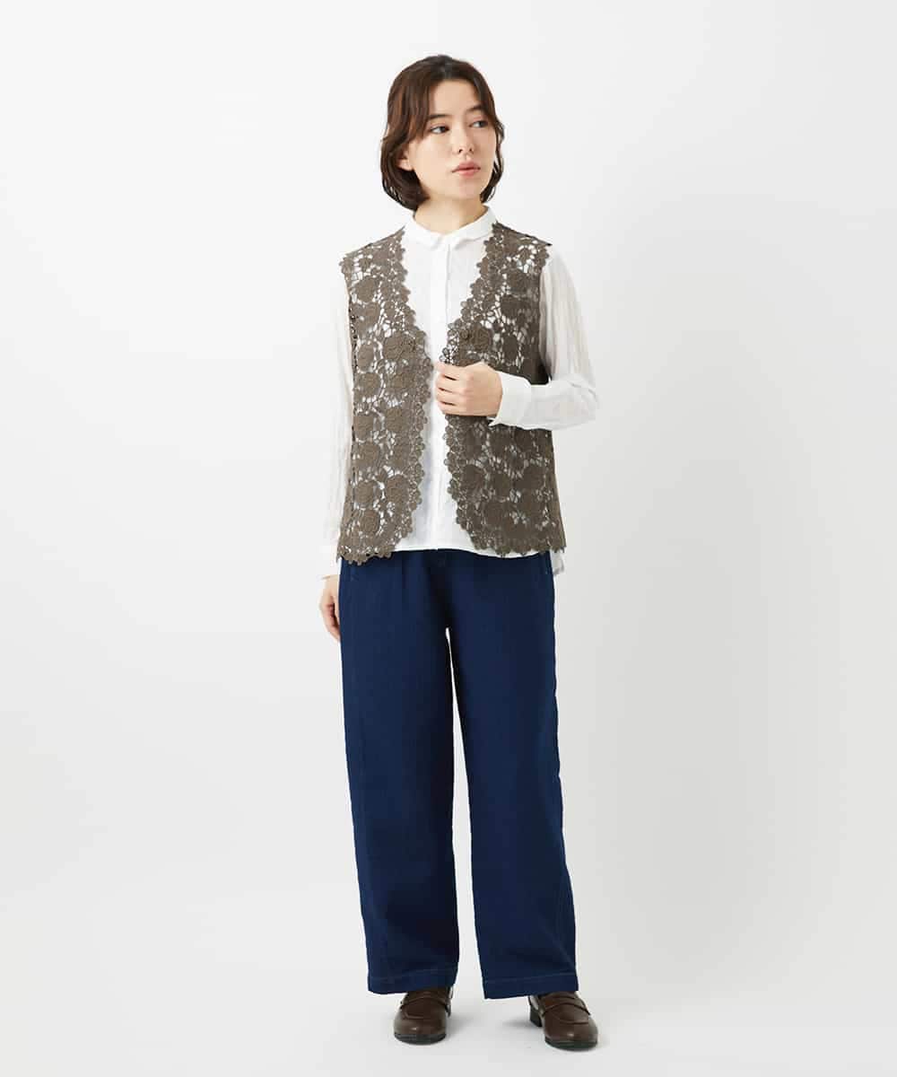NHBEF14230 GIANNI LO GIUDICE(小さいサイズ)(メゾン ドゥ サンク) シャーリングシャンブレーブラウス ライトブルー