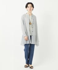 NHBGC94260 GIANNI LO GIUDICE(小さいサイズ)(メゾン ドゥ サンク) オーガニックコットンストライプチュニック丈ブラウス グレー系