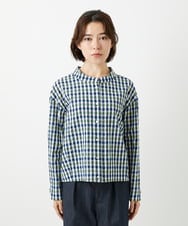 NHBGD23250 GIANNI LO GIUDICE(小さいサイズ)(メゾン ドゥ サンク) 塩縮ギンガムプリントブラウス ブルー×グリーン