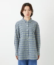 NHBGD24270 GIANNI LO GIUDICE(小さいサイズ)(メゾン ドゥ サンク) 塩縮ギンガムプリントチュニックブラウス ブルー×グリーン