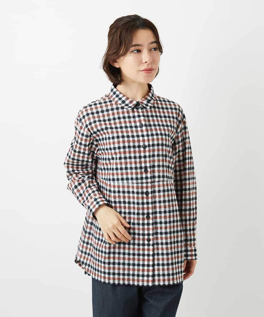 NHBGD24270 GIANNI LO GIUDICE(小さいサイズ)(メゾン ドゥ サンク) 塩縮ギンガムプリントチュニックブラウス ブルー×グリーン