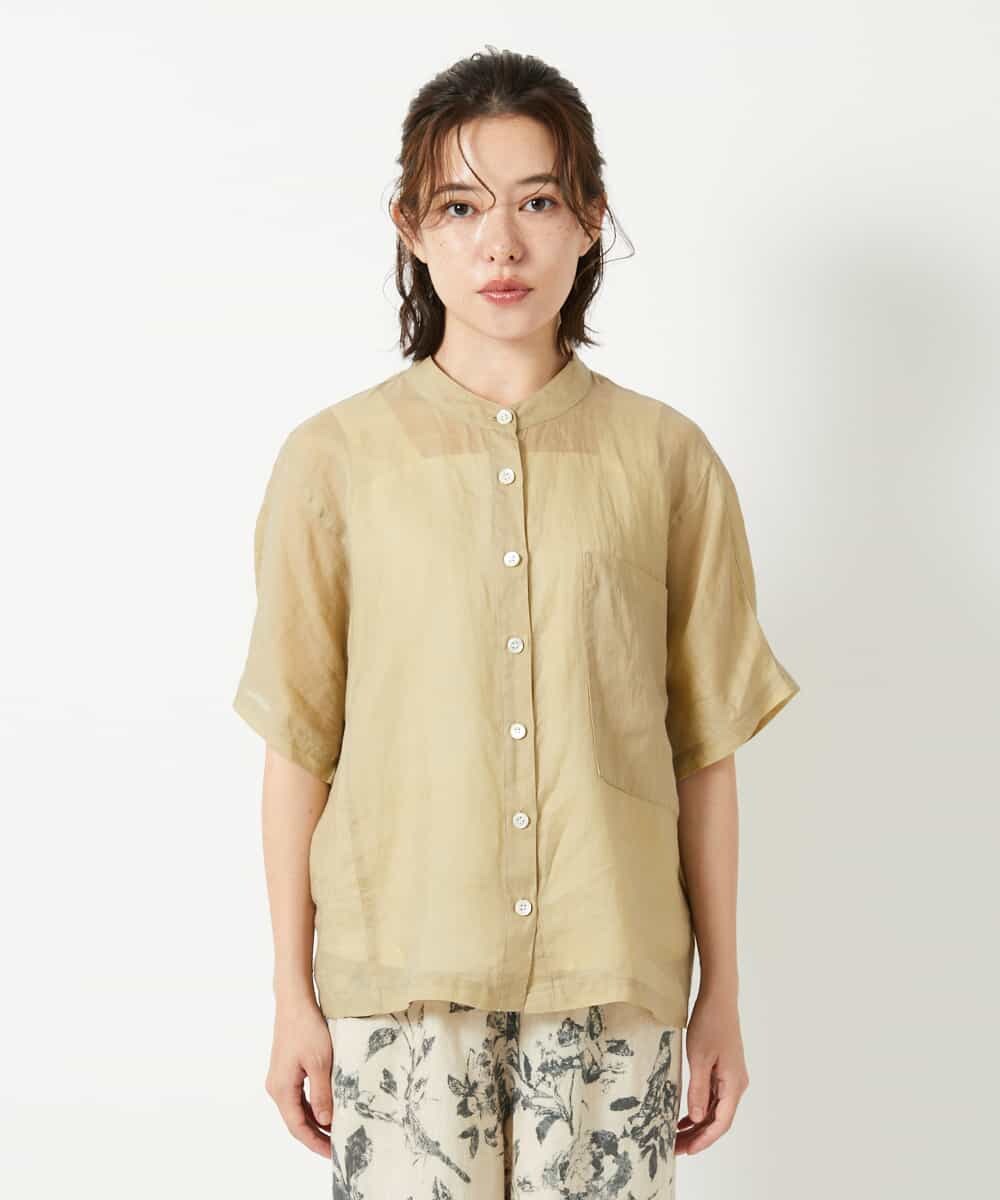 NHBHE60230 GIANNI LO GIUDICE(小さいサイズ)(メゾン ドゥ サンク) 麻シャンブレープリントブラウス イエローベージュ