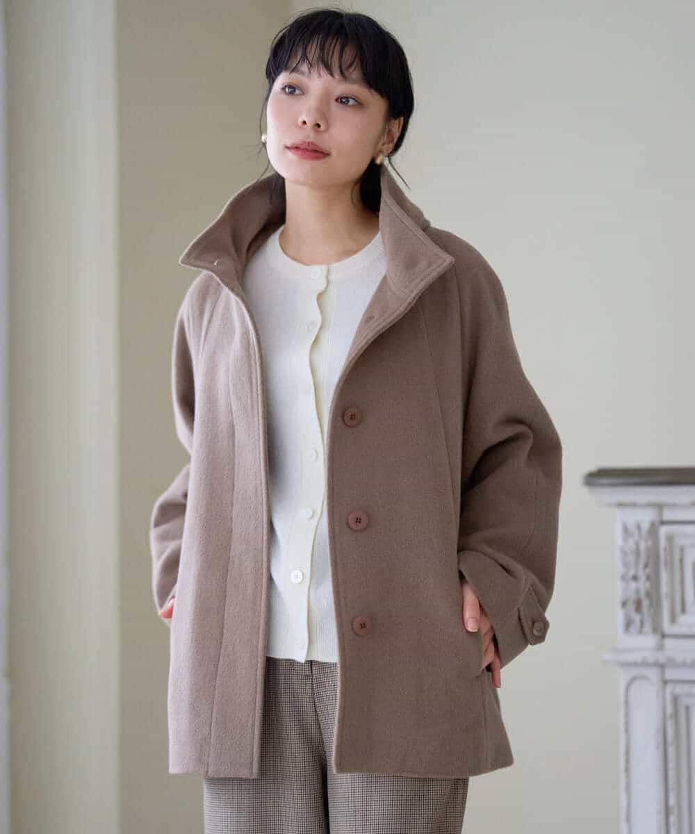 NHDAI88790 GIANNI LO GIUDICE(小さいサイズ)(メゾン ドゥ サンク) アンゴラ混ウールショートコート ライトグレー