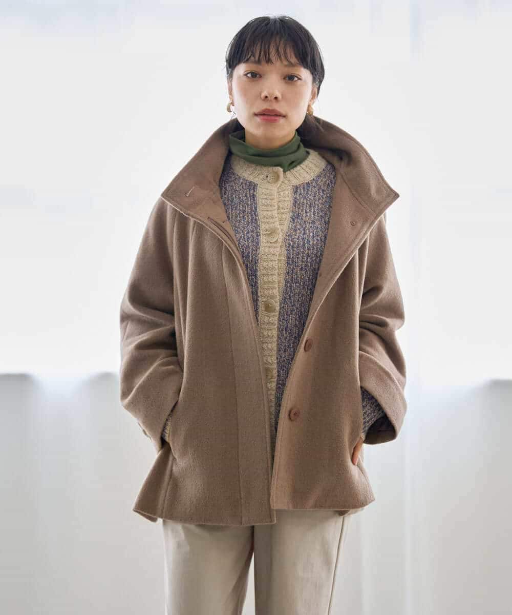NHDAI88790 GIANNI LO GIUDICE(小さいサイズ)(メゾン ドゥ サンク) アンゴラ混ウールショートコート ライトグレー
