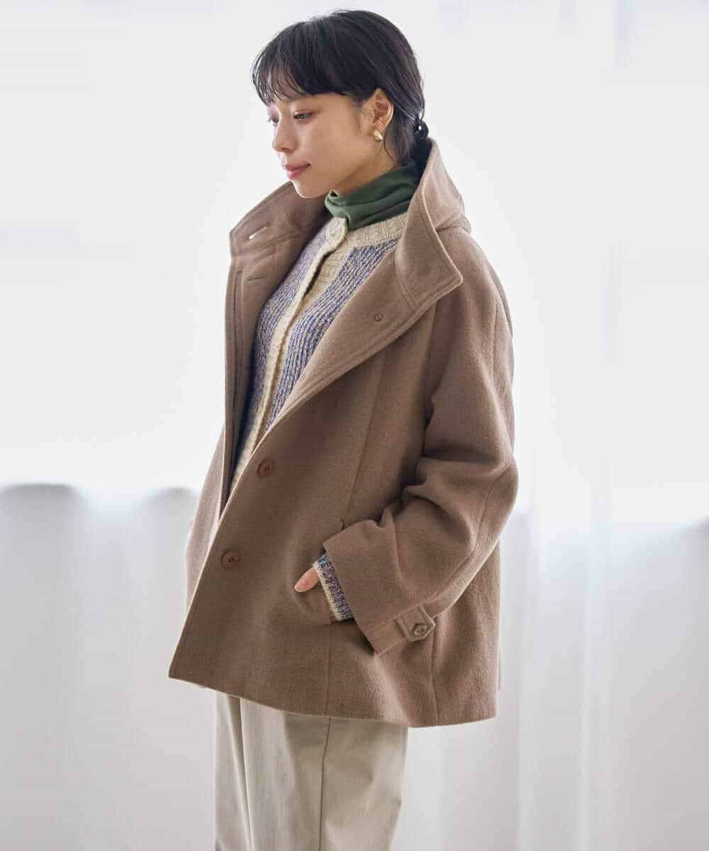 NHDAI88790 GIANNI LO GIUDICE(小さいサイズ)(メゾン ドゥ サンク) アンゴラ混ウールショートコート ライトグレー