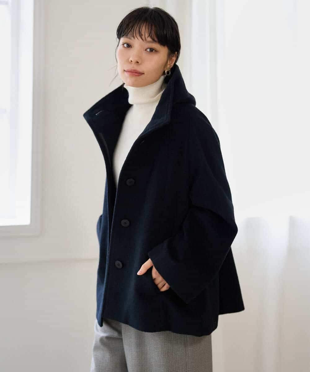 NHDAI88790 GIANNI LO GIUDICE(小さいサイズ)(メゾン ドゥ サンク) アンゴラ混ウールショートコート ライトグレー