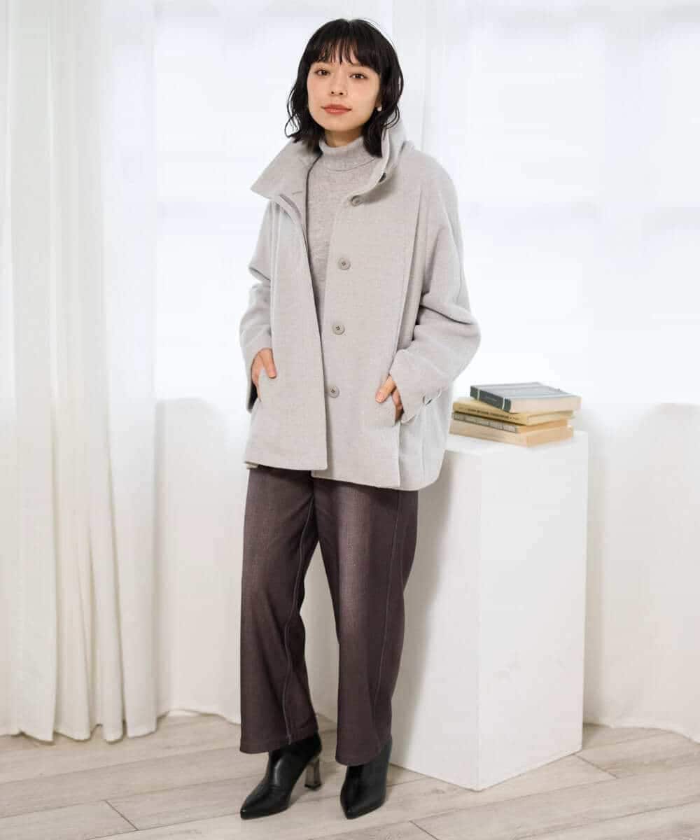 NHDAI88790 GIANNI LO GIUDICE(小さいサイズ)(メゾン ドゥ サンク) アンゴラ混ウールショートコート ライトグレー