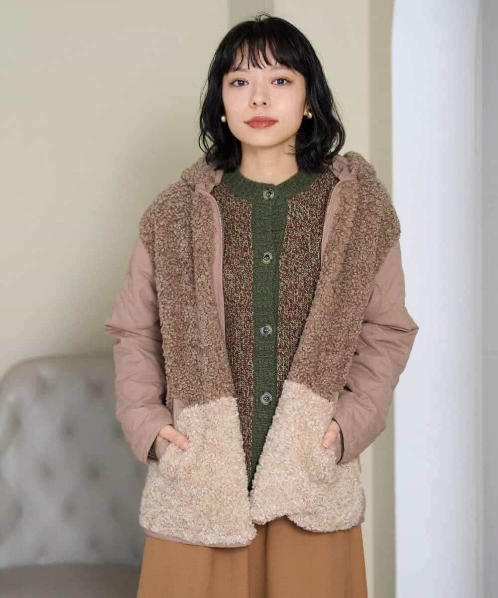 NHDAI89360 GIANNI LO GIUDICE(小さいサイズ)(メゾン ドゥ サンク) プードルボアフーデッドブルゾン ベージュ