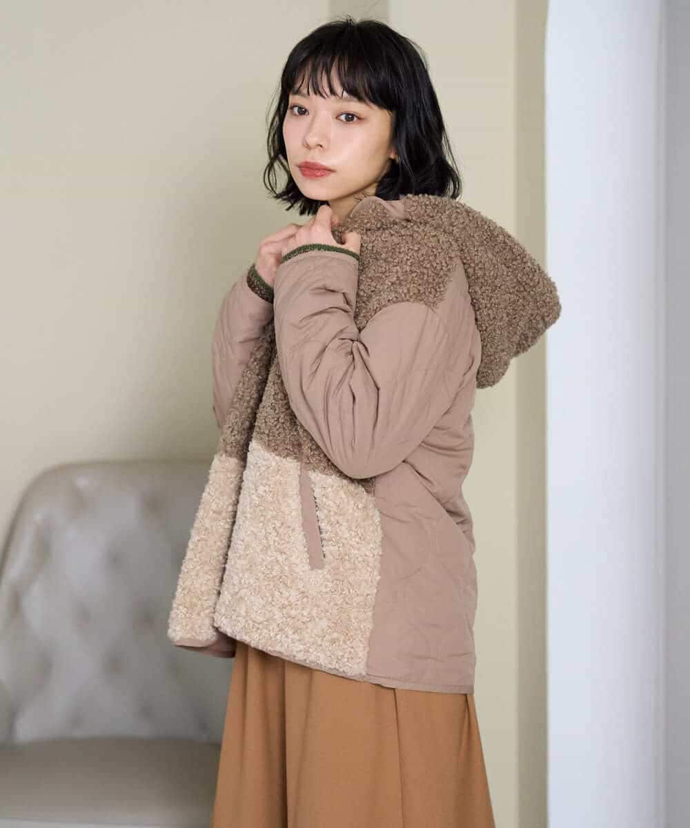 NHDAI89360 GIANNI LO GIUDICE(小さいサイズ)(メゾン ドゥ サンク) プードルボアフーデッドブルゾン ベージュ