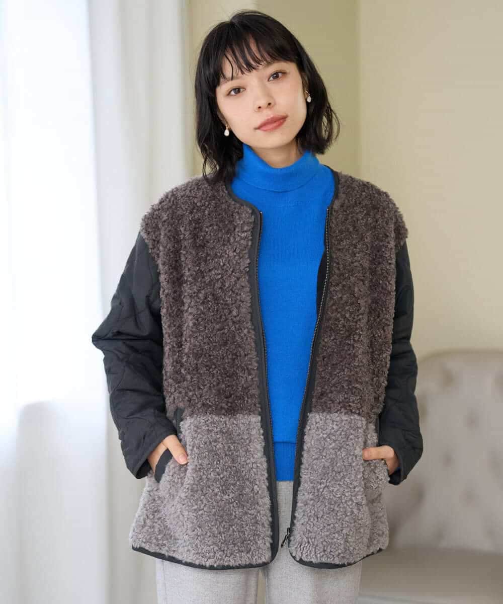 NHDAI89360 GIANNI LO GIUDICE(小さいサイズ)(メゾン ドゥ サンク) プードルボアフーデッドブルゾン ベージュ