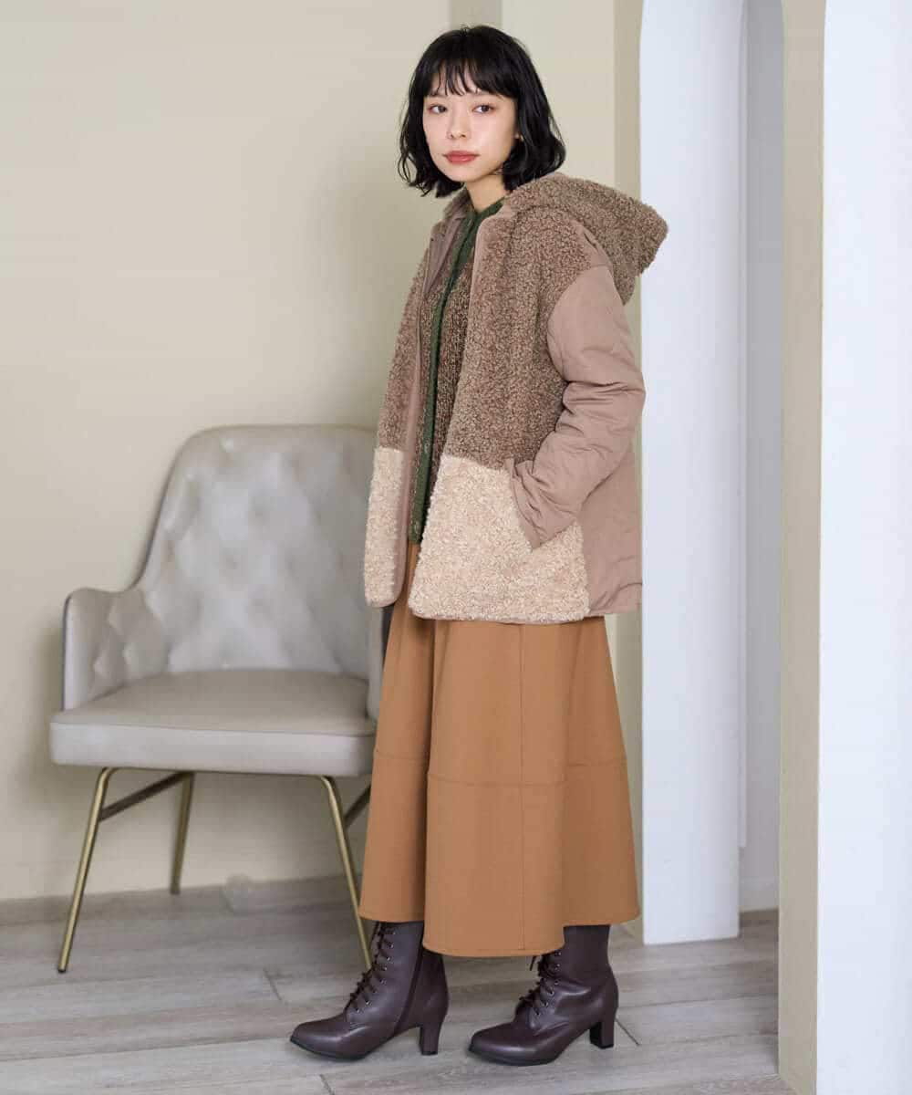 NHDAI89360 GIANNI LO GIUDICE(小さいサイズ)(メゾン ドゥ サンク) プードルボアフーデッドブルゾン ベージュ